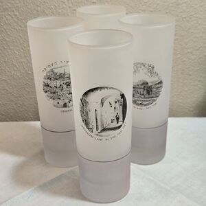 Vintage Israel Souvenir Frosted Highball Glasses with Jerusalem Design
